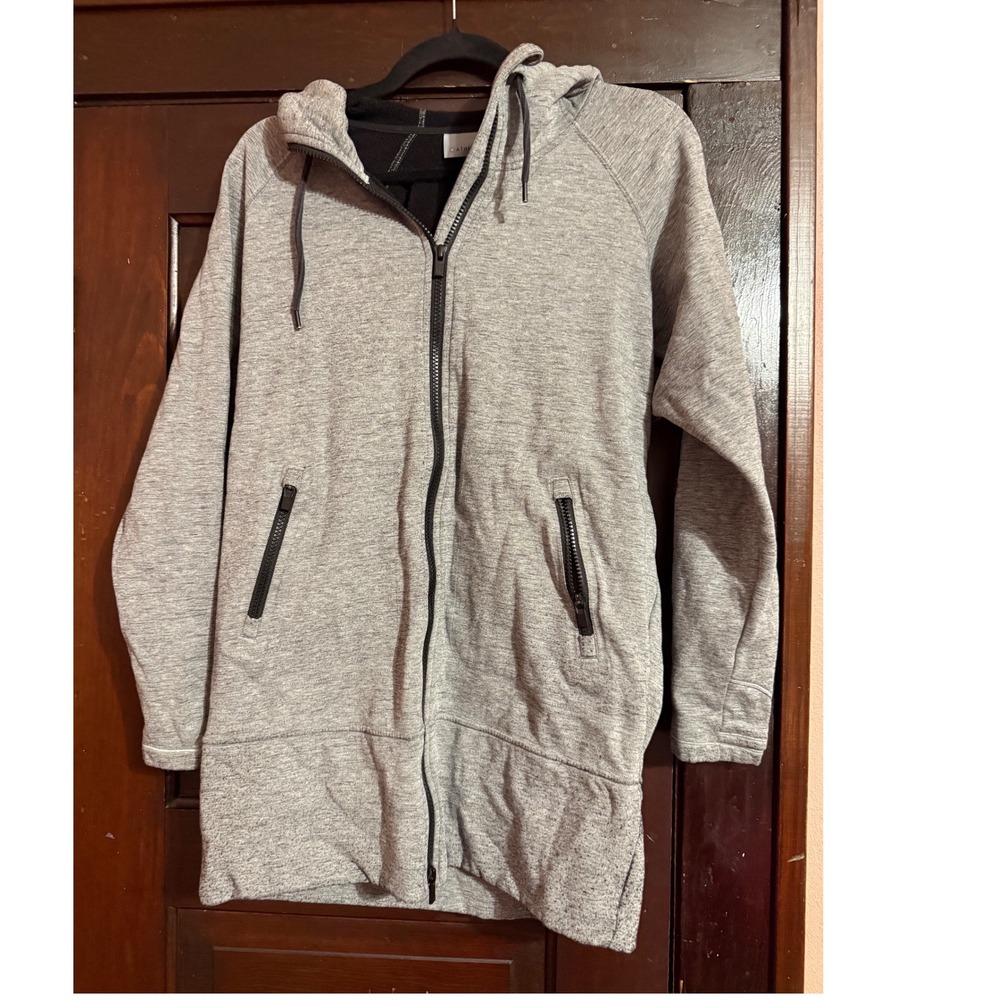 Athleta Stronger Hoodie Heather Gray Full Zip Fleece Lined Sweatshirt XS 54023